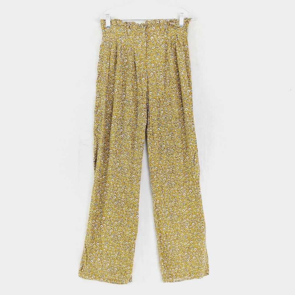 Skylar+Madison Yellow Floral Summer Elastic Waist Wide Leg Lagenlook Pants P3010